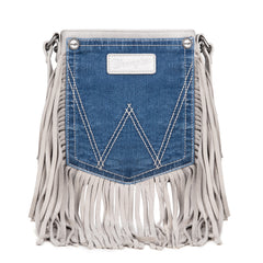 Wrangler Leather Fringe Jean Denim Pocket Crossbody - Cowgirl Wear