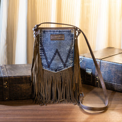 Wrangler Leather Fringe Jean Denim Pocket Crossbody - Cowgirl Wear