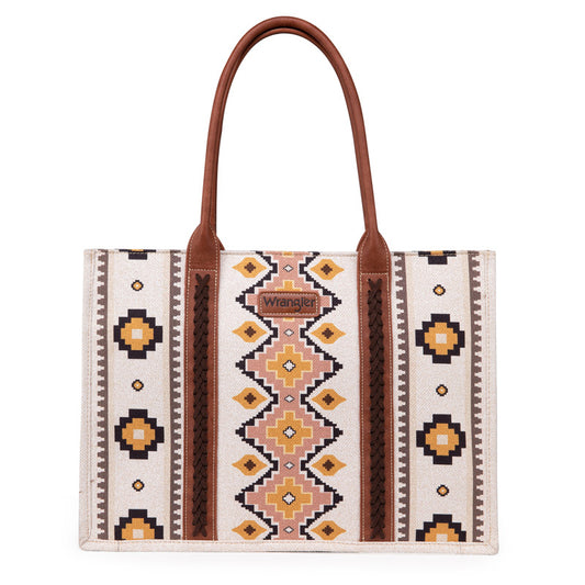 Wrangler Southwestern Pattern Dual Sided Print Canvas Wide Tote Coffee