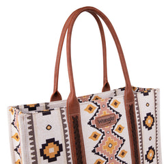 Wrangler Southwestern Pattern Dual Sided Print Canvas Wide Tote Coffee