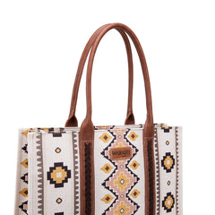 Wrangler Southwestern Pattern Dual Sided Print Canvas Wide Tote Coffee