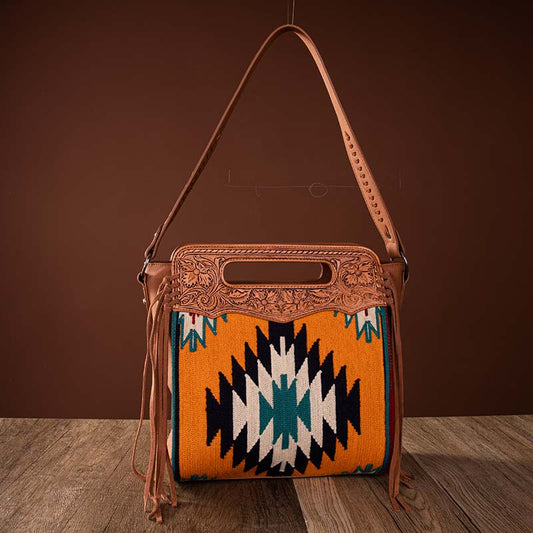 Trinity Ranch Leather Aztec Tapestry Collection Concealed Carry Hobo