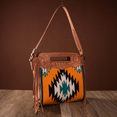 Trinity Ranch Leather Aztec Tapestry Collection Concealed Carry Hobo