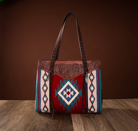 Trinity Ranch Leather Aztec Tapestry Collection Concealed Carry Tote