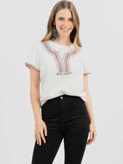 Women's Contrast Stitched Studded Short Sleeve Tee