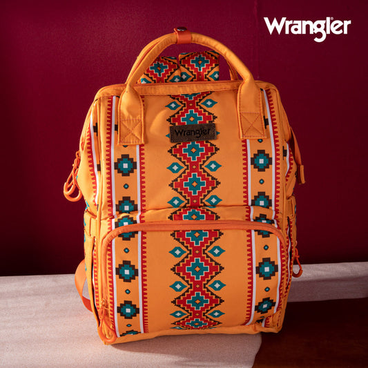 2024 New Wrangler Aztec Southwestern Pattern Dual Sided Print Multi-function Backpack-Mustard