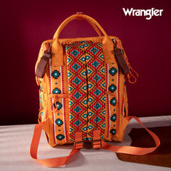 2024 New Wrangler Aztec Southwestern Pattern Dual Sided Print Multi-function Backpack-Mustard