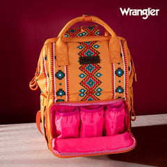 2024 New Wrangler Aztec Southwestern Pattern Dual Sided Print Multi-function Backpack-Mustard