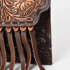 Montana West Hand Tooled 100% Genuine Leather Hair On Cowhide  Fringe Crossbody