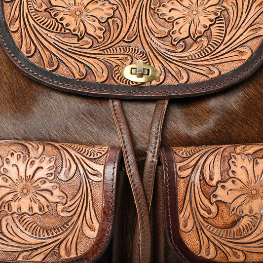 Montana West Genuine Hair-On Cowhide Leather Hand Tooled Collection Backpack