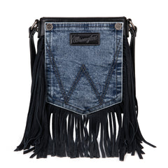 Wrangler Leather Fringe Jean Denim Pocket Crossbody - Cowgirl Wear