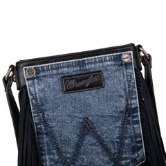 Wrangler Leather Fringe Jean Denim Pocket Crossbody - Cowgirl Wear