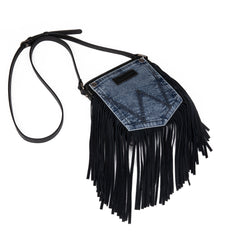 Wrangler Leather Fringe Jean Denim Pocket Crossbody - Cowgirl Wear