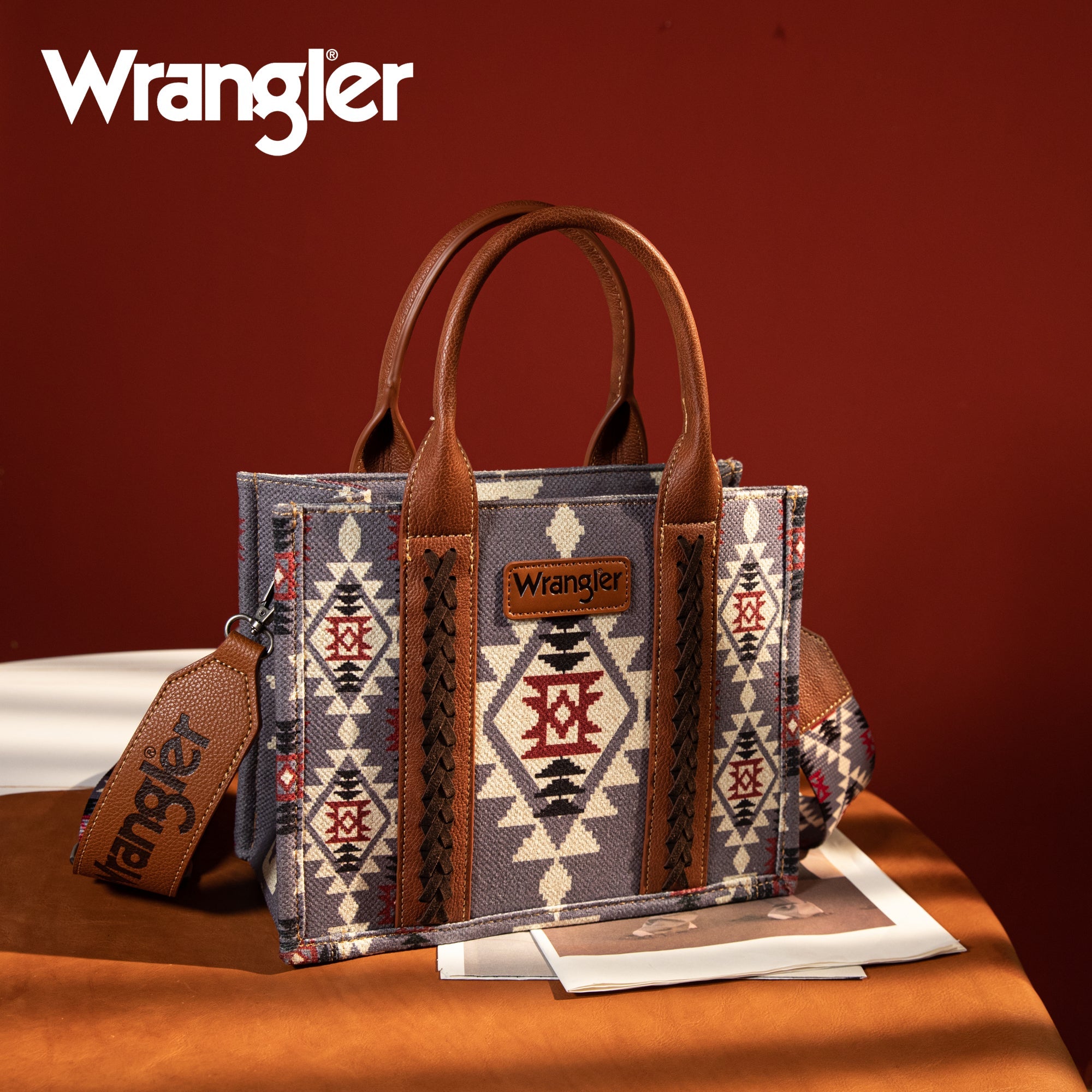 Wrangler Aztec Southwestern Pattern Dual Sided Print Canvas Tote/Crossbody Bag Collection - Cowgirl Wear