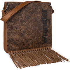 WG45G-918 Wrangler Floral Embossed Fringe Concealed Carry Hobo/Crossbody - Brown