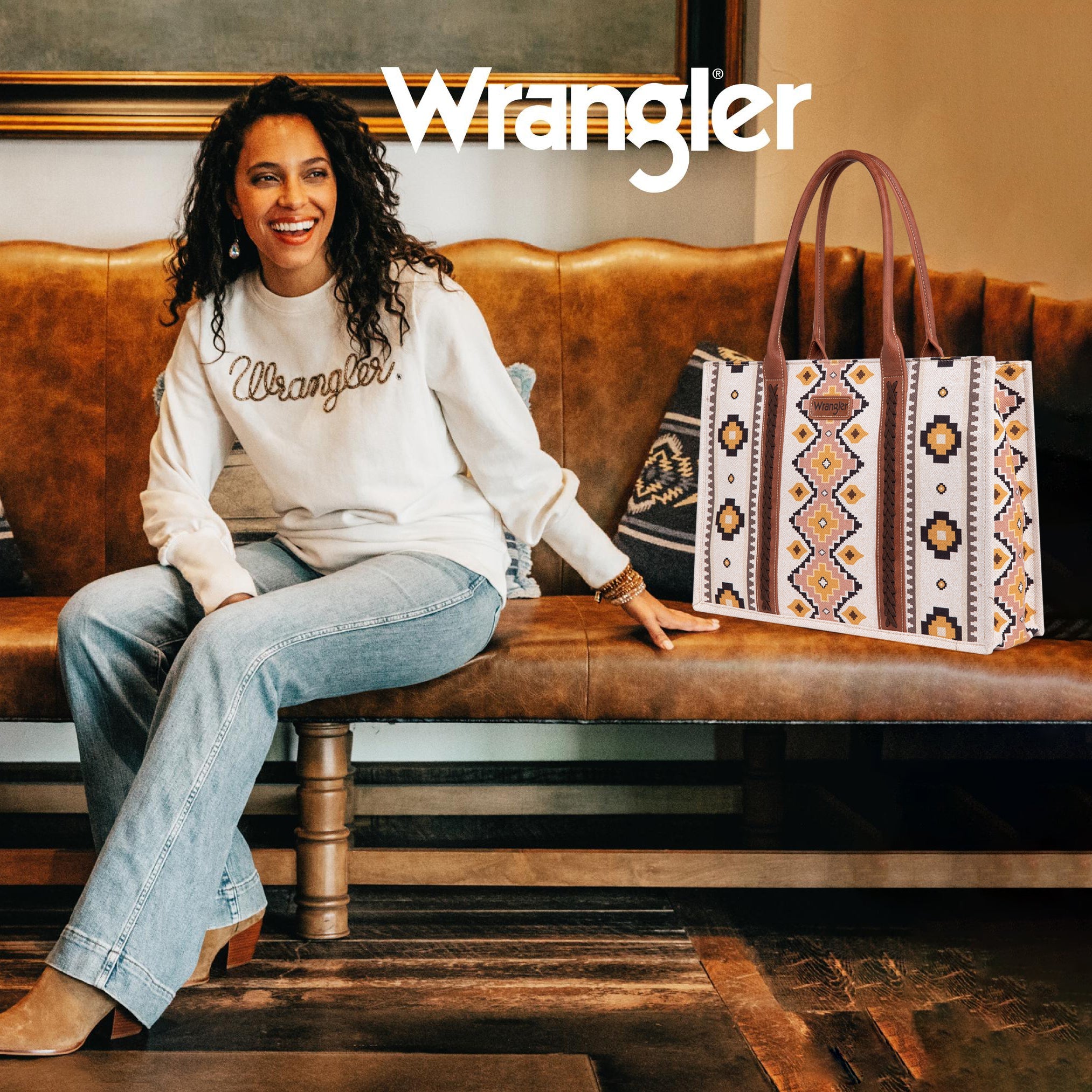 [Best Seller]Wrangler Southwestern Dual Sided Print Canvas Tote/Crossbody Collection - Cowgirl Wear