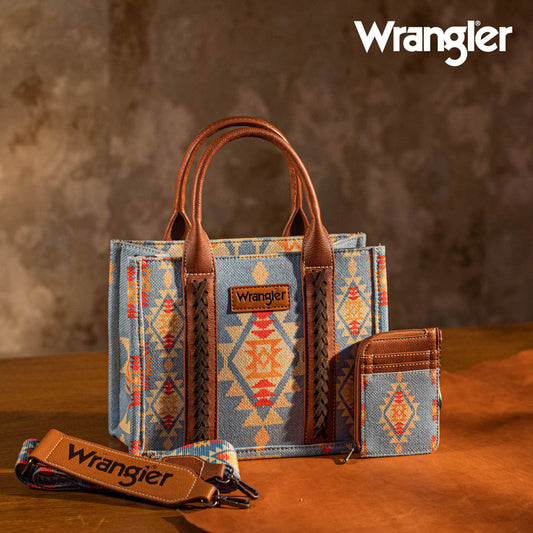 Wrangler Aztec Small Tote/Crossbody and Card Case Set 2Pc- Brown