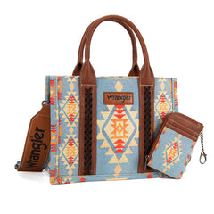 Wrangler Aztec Small Tote/Crossbody and Card Case Set 2Pc- Brown