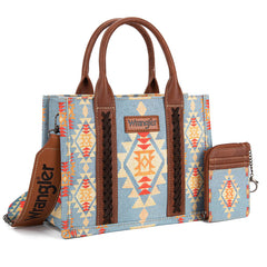 Wrangler Aztec Small Tote/Crossbody and Card Case Set 2Pc- Brown