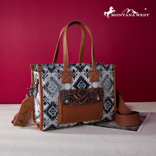2024 New Montana West Allover Aztec Distressed Tote/Crossbody Canvas Bag