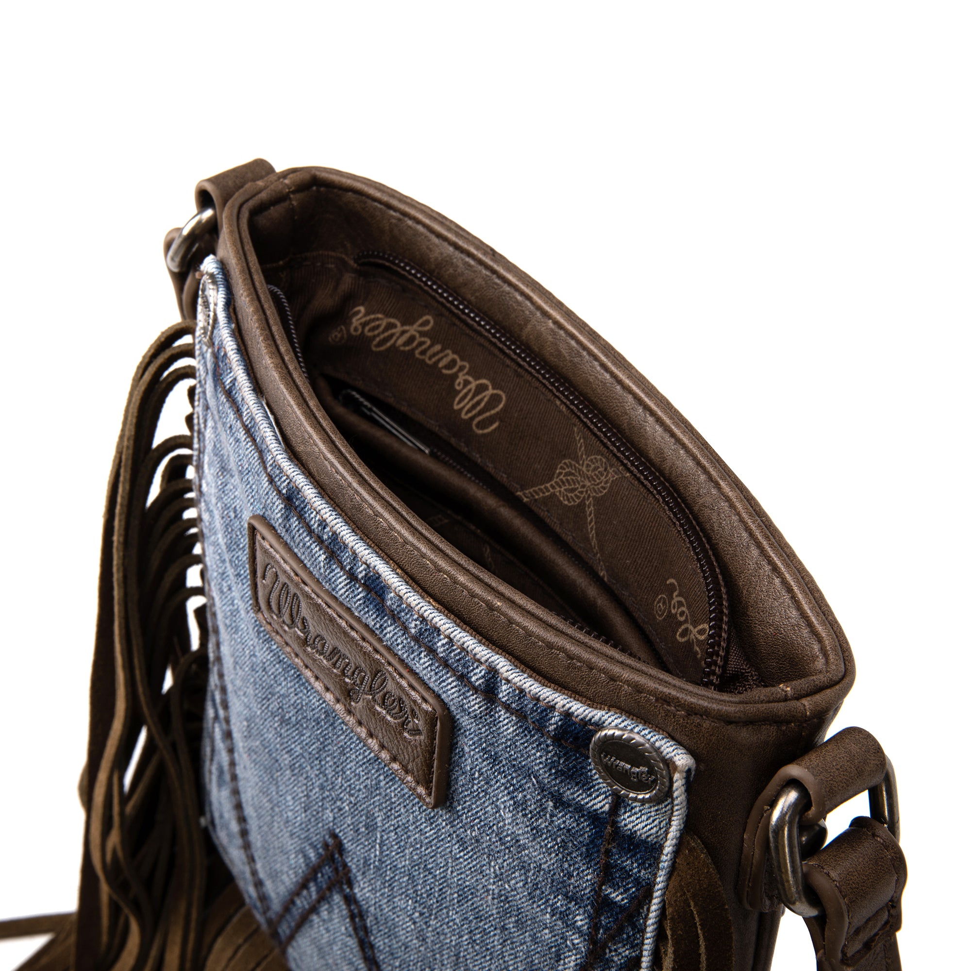 Wrangler Signature Pocket Crossbody Bag for Women Genuine Leather Fringe  Purse, Beige Denim, One Size: : Fashion