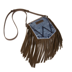 Wrangler Leather Fringe Jean Denim Pocket Crossbody - Cowgirl Wear