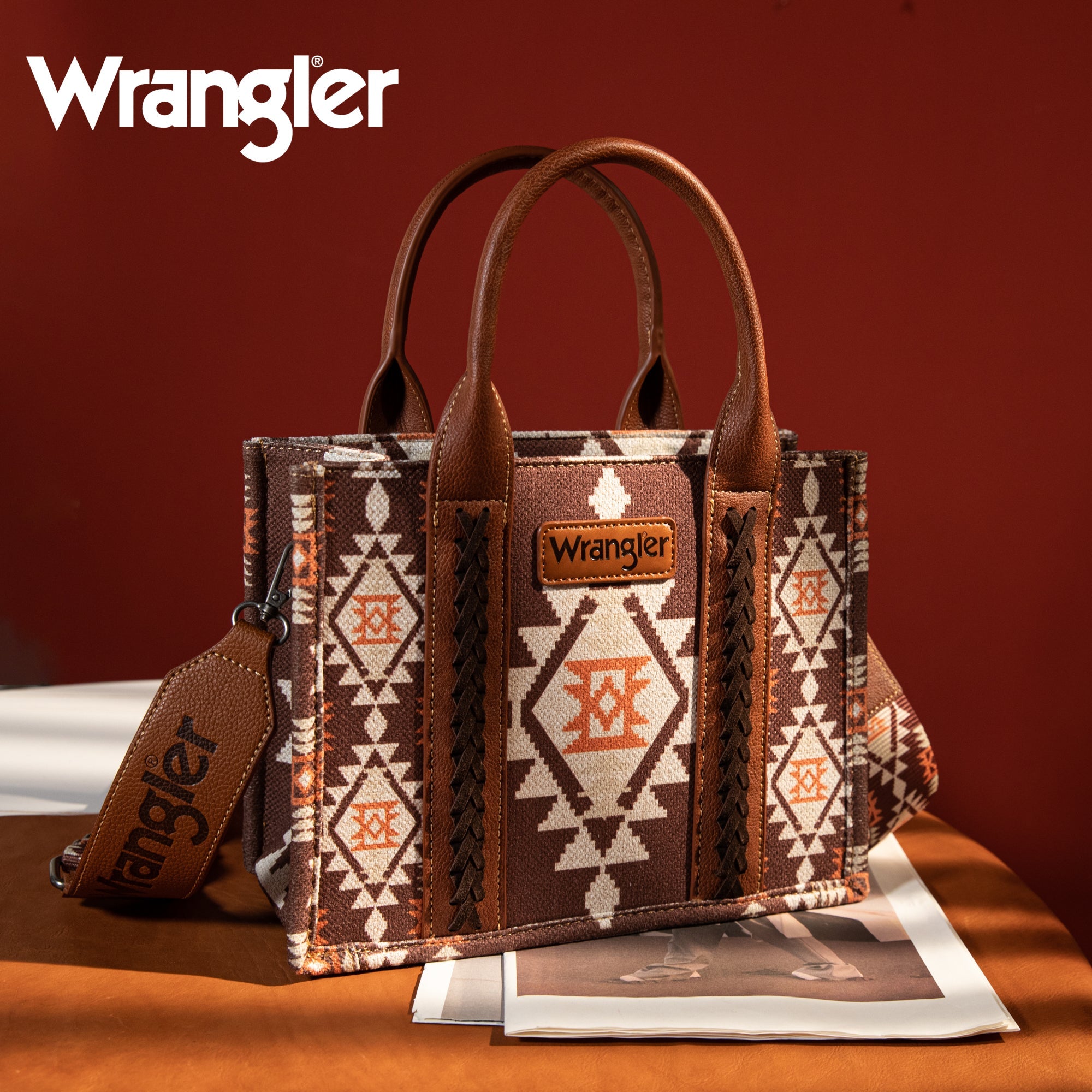 Wrangler Aztec Southwestern Pattern Dual Sided Print Canvas Tote/Crossbody Bag Collection - Cowgirl Wear