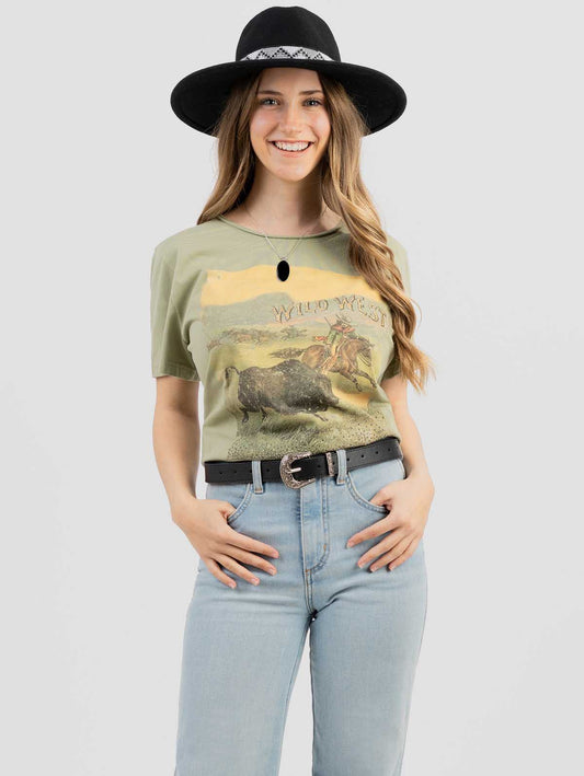 Women's Mineral Wash "Wild West" Rodeo Graphic Short Sleeve Tee