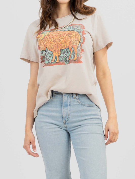 Women's Mineral Wash Buffalo Iconic Floral Graphic Short Sleeve Tee
