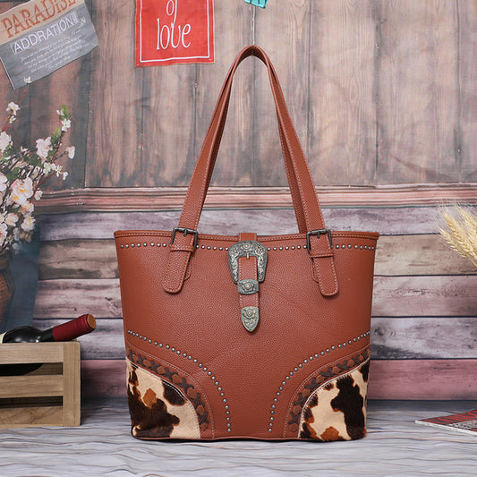 Trinity Ranch Hair-On Cowhide Buckle Collection Concealed Carry Tote