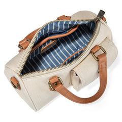 Denim Canvas Barrel Satchel Top Handle Crossbody Bag