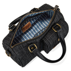 Denim Canvas Barrel Satchel Top Handle Crossbody Bag