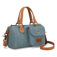 Denim Canvas Barrel Satchel Top Handle Crossbody Bag