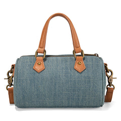 Denim Canvas Barrel Satchel Top Handle Crossbody Bag