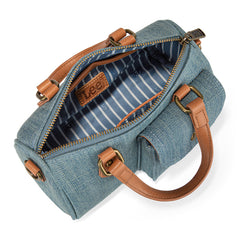 Denim Canvas Barrel Satchel Top Handle Crossbody Bag