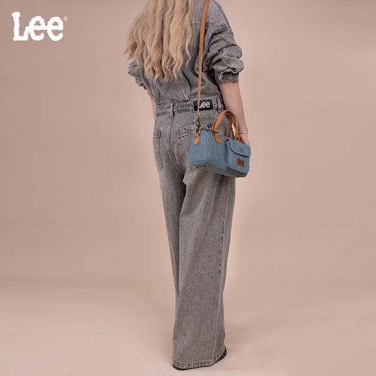 LEE Denim Canvas Barrel Satchel Top Handle Crossbody Bag