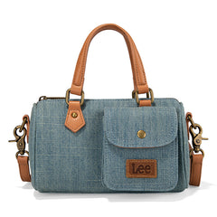 Denim Canvas Barrel Satchel Top Handle Crossbody Bag