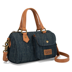 Denim Canvas Barrel Satchel Top Handle Crossbody Bag