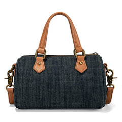 Denim Canvas Barrel Satchel Top Handle Crossbody Bag