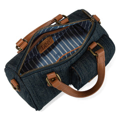 Denim Canvas Barrel Satchel Top Handle Crossbody Bag