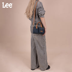 Denim Canvas Barrel Satchel Top Handle Crossbody Bag