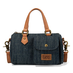 Denim Canvas Barrel Satchel Top Handle Crossbody Bag