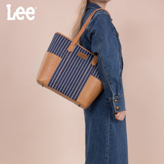 LEE Stripe Shoulder Denim Canvas Tote Bag