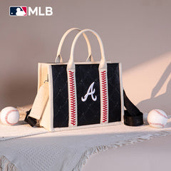 MLB Atlanta Braves Leather Stitched Crossbody Bag-Black