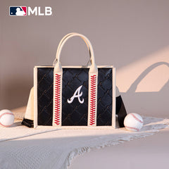 MLB Atlanta Braves Leather Stitched Crossbody Bag-Black