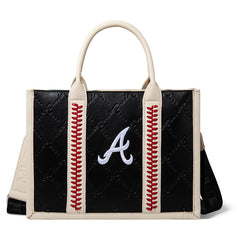 MLB Atlanta Braves Leather Stitched Crossbody Bag-Black