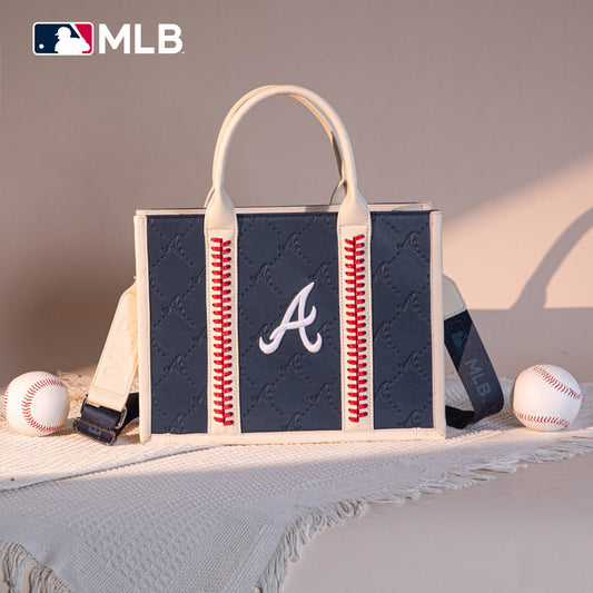 MLB Atlanta Braves Leather Stitched Crossbody Bag-Blue