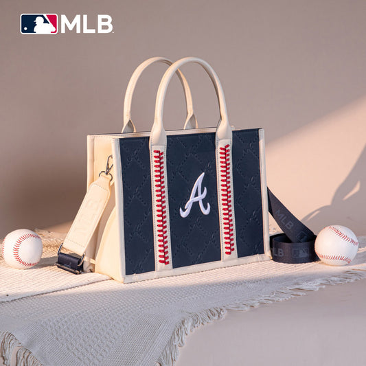 MLB Atlanta Braves Leather Stitched Crossbody Bag-Blue