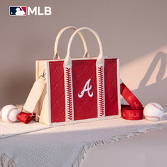 MLB Atlanta Braves Leather Stitched Crossbody Bag-Red