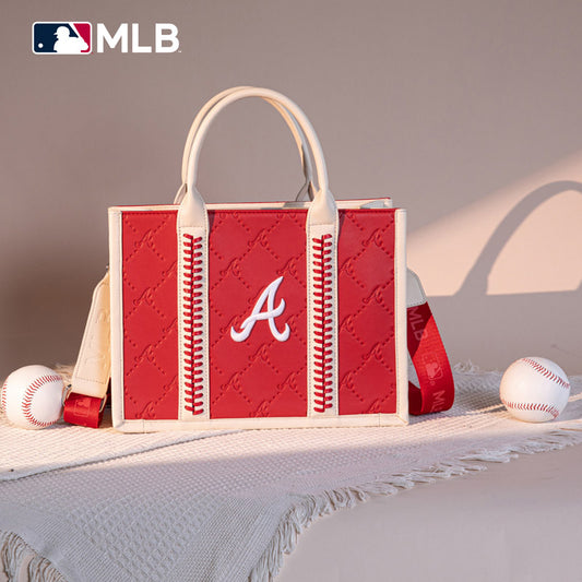 MLB Atlanta Braves Leather Stitched Crossbody Bag-Red